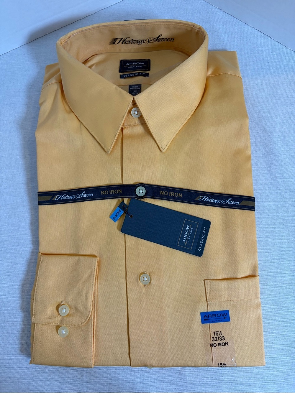 Arrow Heritage Sateen No Iron Classic Fit Dress Shirt NWT 15.5 32/33 Nectar